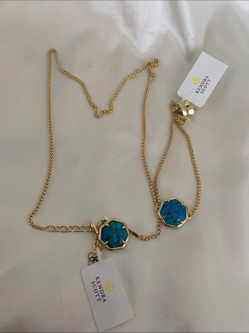 Kendra Scott Gold Necklace Set with Turquoise Stones & Bracelet Set